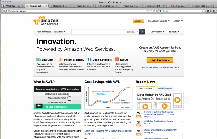 Amazon Web Services welcome screen