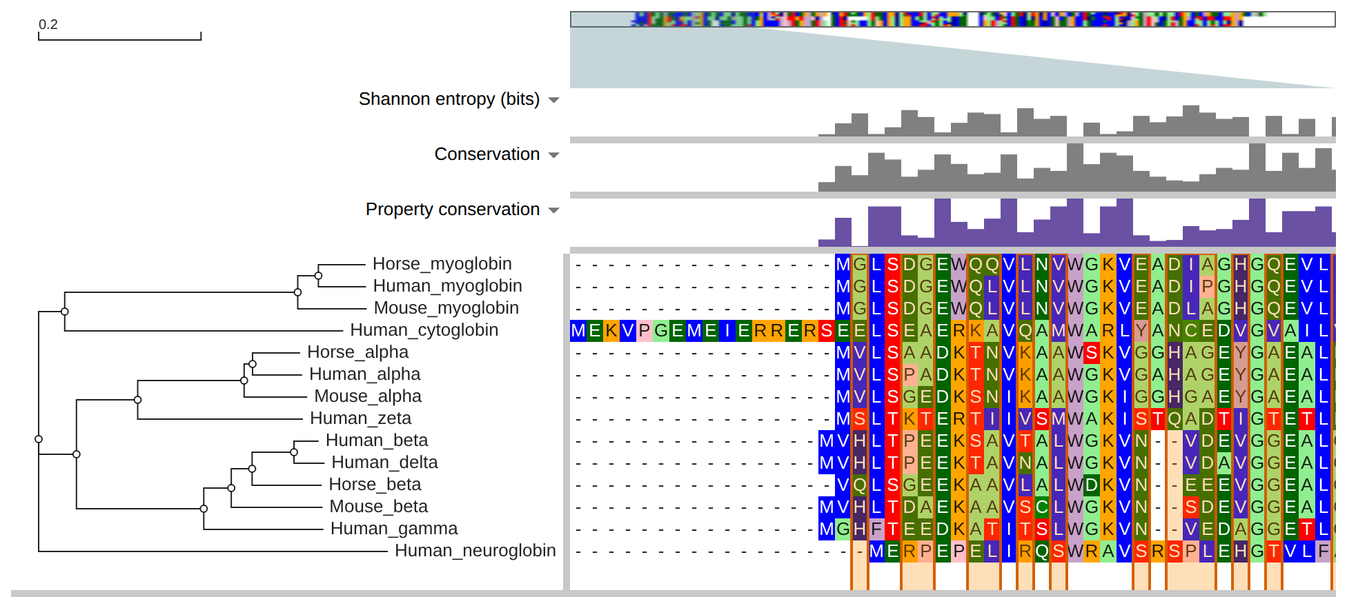 Entropy track and highlighted columns